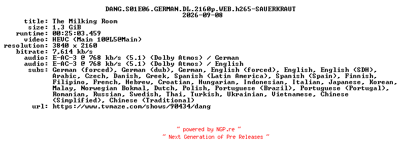 NFO for the release DANG.S01E06.GERMAN.DL.2160p.WEB.h265-SAUERKRAUT by SAUERKRAUT