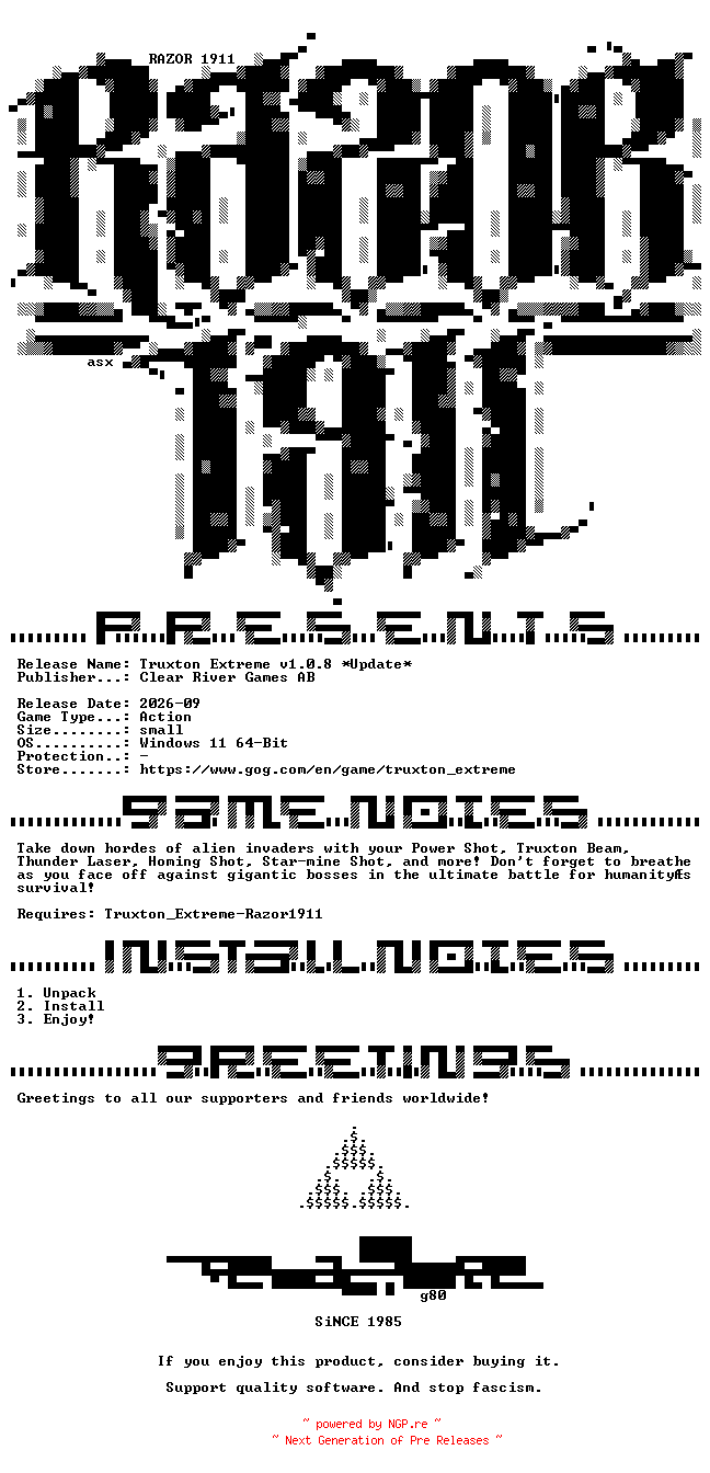 NFO for the release Truxton_Extreme_Update_v1.0.8-RazorDOX by RazorDOX