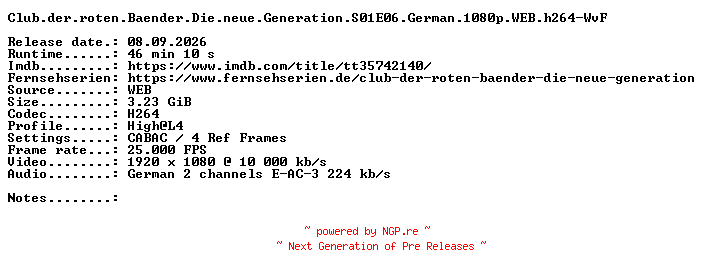 NFO for the release Club.der.roten.Baender.Die.neue.Generation.S01E06.German.1080p.WEB.h264-WvF by WvF