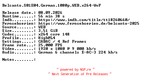 NFO for the release Belcanto.S01E04.German.1080p.WEB.x264-WvF by WvF