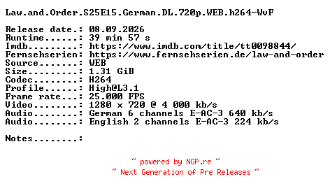 NFO for the release Law.and.Order.S25E15.German.DL.720p.WEB.h264-WvF by WvF