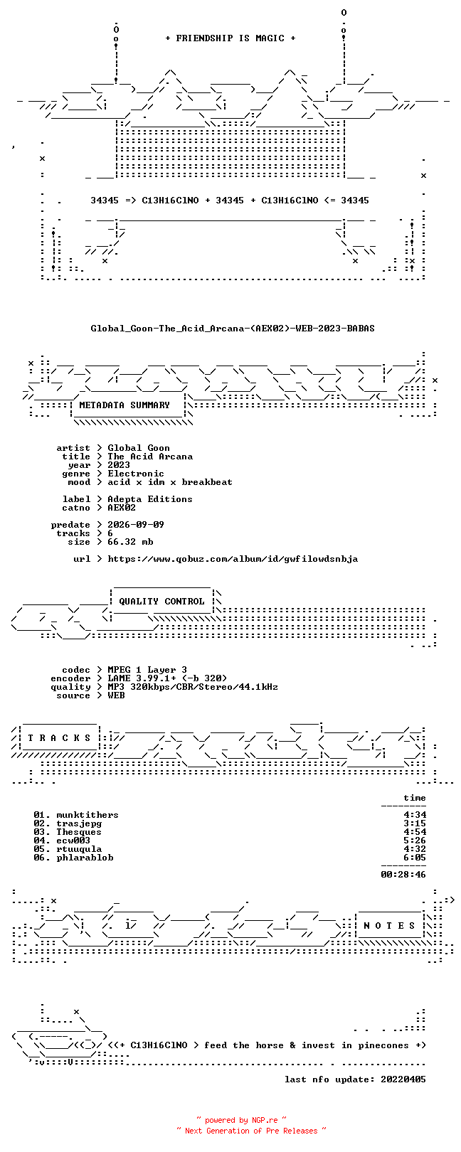 NFO for the release Global_Goon-The_Acid_Arcana-(AEX02)-WEB-2023-BABAS by BABAS