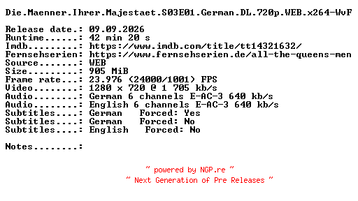 NFO for the release Die.Maenner.Ihrer.Majestaet.S03E01.German.DL.720p.WEB.x264-WvF by WvF