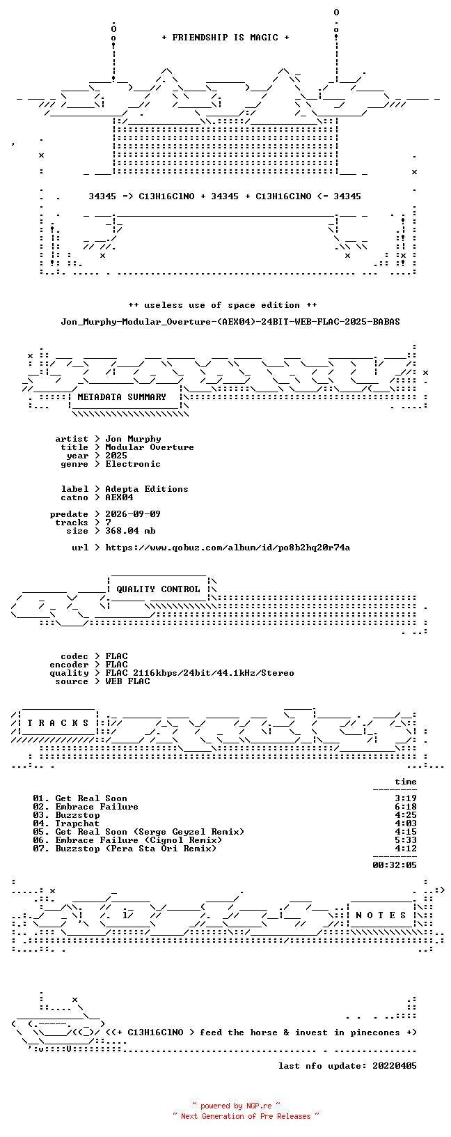 NFO for the release Jon_Murphy-Modular_Overture-(AEX04)-24BIT-WEB-FLAC-2025-BABAS by BABAS