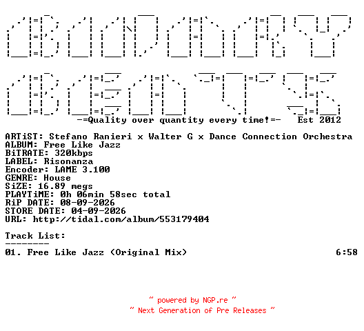 NFO for the release Stefano_Ranieri_x_Walter_G_x_Dance_Connection_Orchestra-Free_Like_Jazz-(RIS048)-SINGLE-WEB-2026-BB by BB