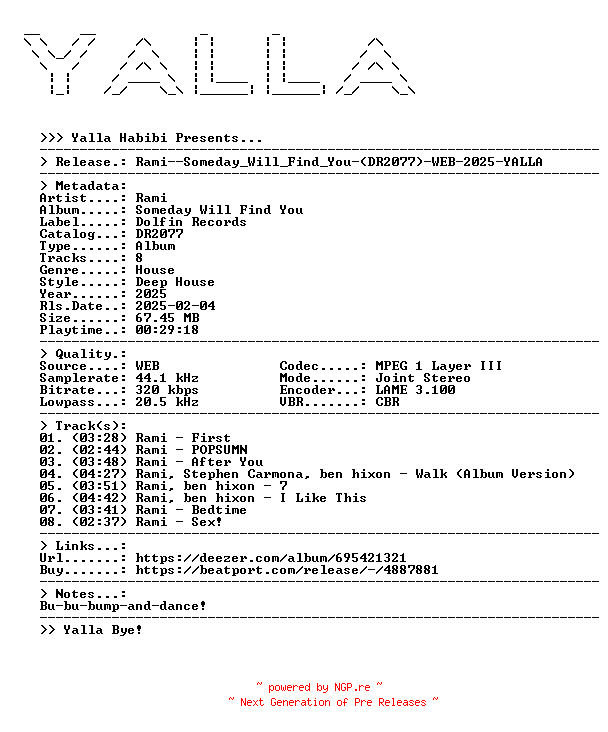 NFO for the release Rami--Someday_Will_Find_You-(DR2077)-WEB-2025-YALLA by YALLA