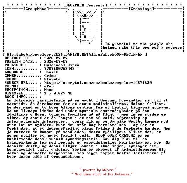 NFO for the release Nis.Jakob.Roegsloer.2026.DANiSH.RETAiL.ePub.eBOOK-DECiPHER by DECiPHER