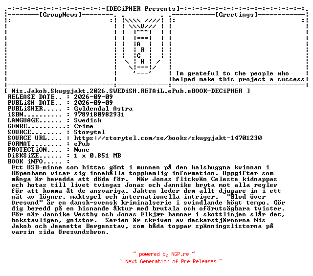 NFO for the release Nis.Jakob.Skuggjakt.2026.SWEDiSH.RETAiL.ePub.eBOOK-DECiPHER by DECiPHER