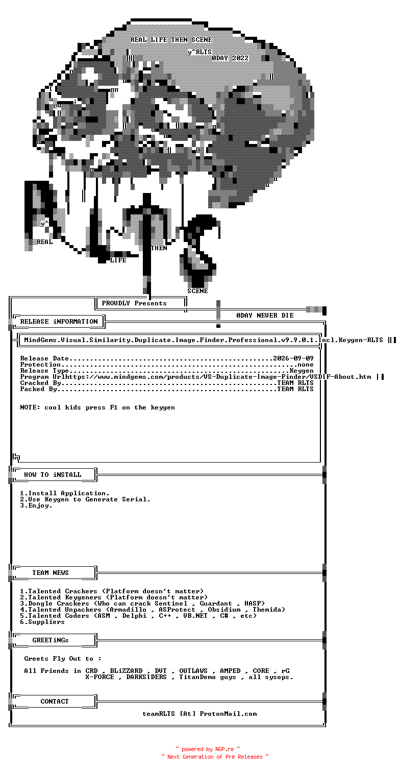 NFO for the release MindGems.Visual.Similarity.Duplicate.Image.Finder.Professional.v9.9.0.1.Incl.Keygen-RLTS by RLTS