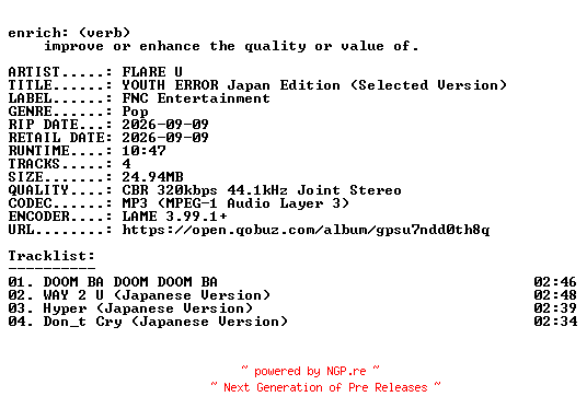 NFO for the release FLARE_U-YOUTH_ERROR_Japan_Edition_(Selected_Version)-EP-WEB-JP-2026-ENRiCH by ENRiCH