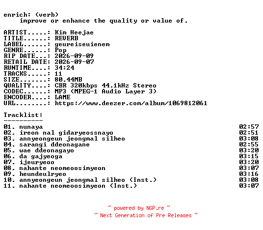 NFO for the release Kim_Heejae-REVERB-WEB-KR-2026-ENRiCH by ENRiCH