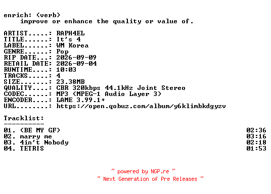 NFO for the release RAPH4EL-Its_4-EP-WEB-KR-2026-ENRiCH by ENRiCH