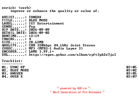 NFO for the release TUNEXX-BLUE_MODE-EP-WEB-KR-2026-ENRiCH by ENRiCH