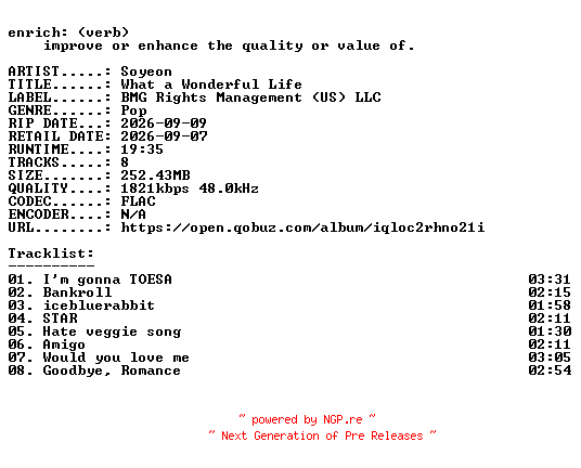 NFO for the release Soyeon-What_a_Wonderful_Life-KR-24BIT-WEB-FLAC-2026-ENRiCH by ENRiCH