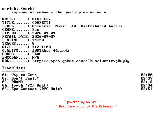NFO for the release VERIVERY-CONFETTI-KR-EP-16BIT-WEB-FLAC-2026-ENRiCH by ENRiCH