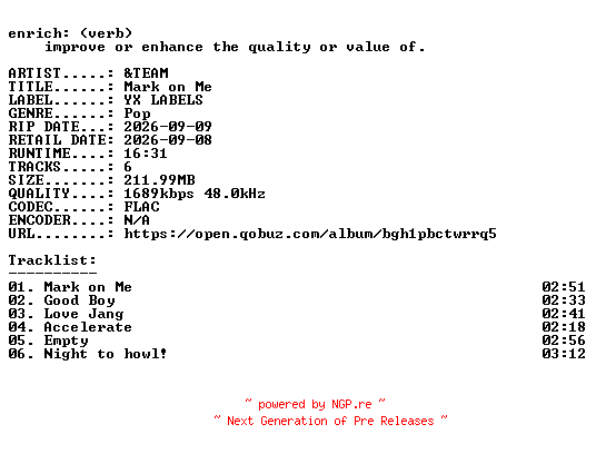 NFO for the release andTEAM-Mark_on_Me-KR-EP-24BIT-WEB-FLAC-2026-ENRiCH by ENRiCH