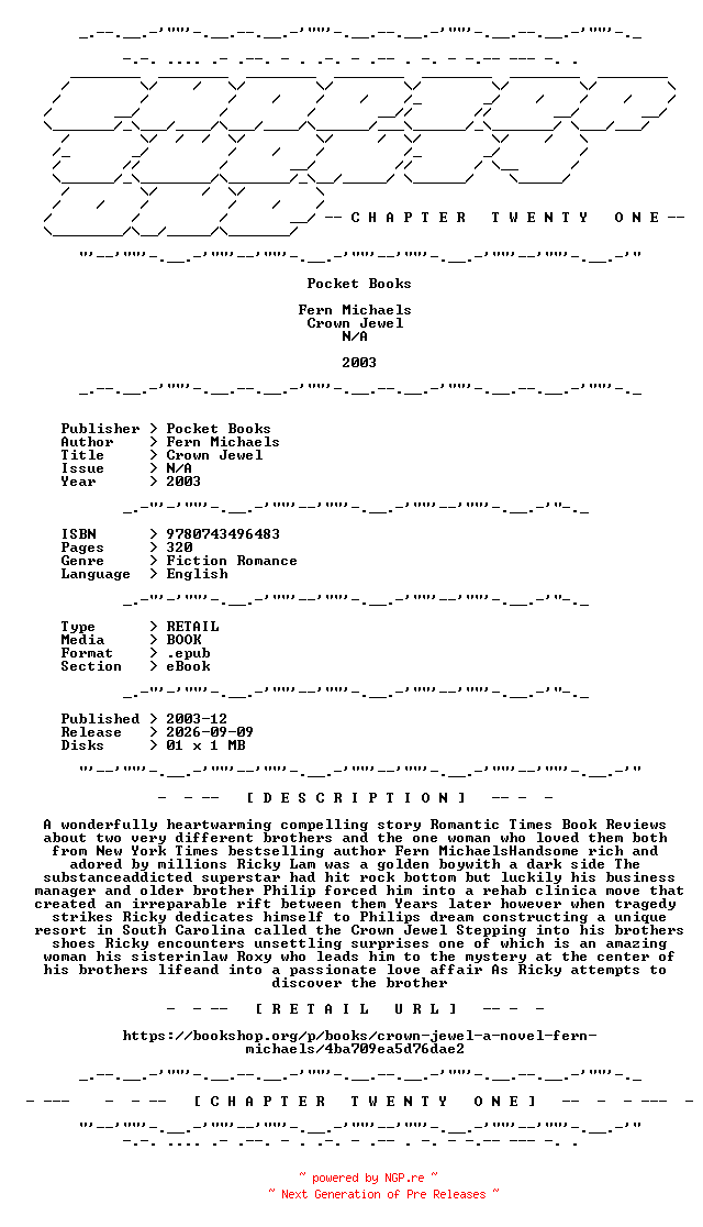 NFO for the release Fern.Michaels.-.Crown.Jewel.2003.RETAIL.EPUB.eBook-CTO by CTO