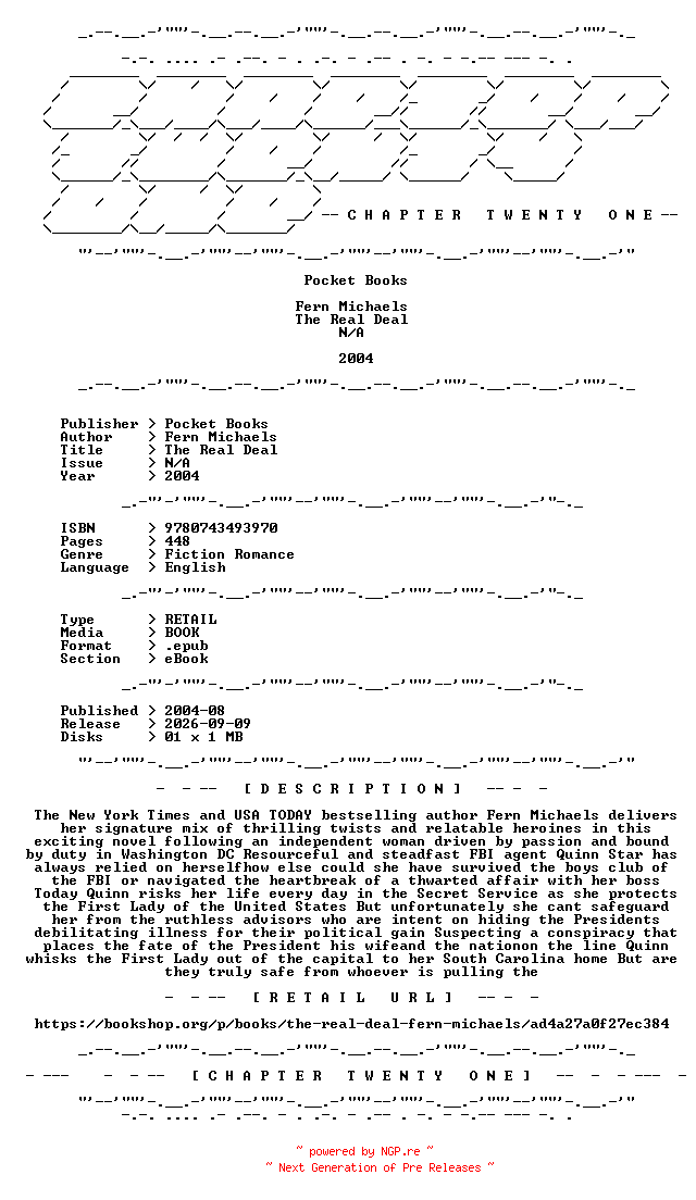 NFO for the release Fern.Michaels.-.The.Real.Deal.2004.RETAIL.EPUB.eBook-CTO by CTO