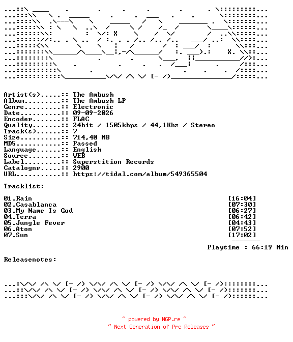 NFO for the release The_Ambush-The_Ambush_LP-2900-REMASTERED-24BIT-WEB-FLAC-2026-WAVED by WAVED