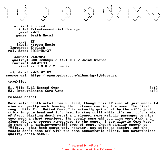 NFO for the release Avulsed-Extraterrestrial_Carnage-EP-WEB-2023-BLEEDiNG by BLEEDiNG