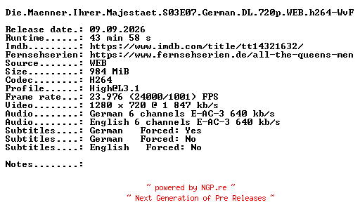 NFO for the release Die.Maenner.Ihrer.Majestaet.S03E07.German.DL.720p.WEB.h264-WvF by WvF