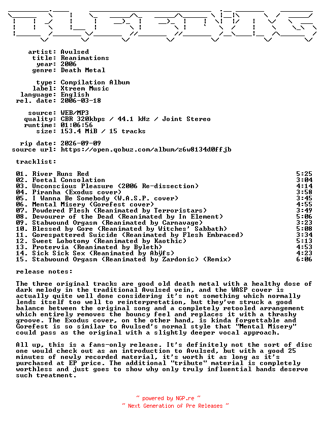 NFO for the release Avulsed-Reanimations-WEB-2006-BLEEDiNG_iNT by BLEEDiNG_iNT