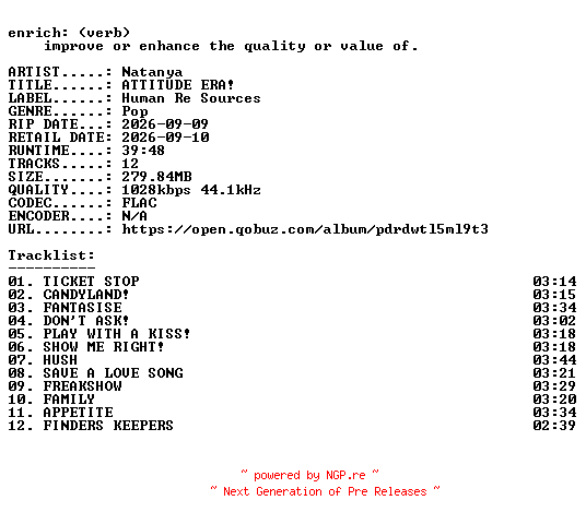 NFO for the release Natanya-ATTITUDE_ERA-16BIT-WEB-FLAC-2026-ENRiCH by ENRiCH