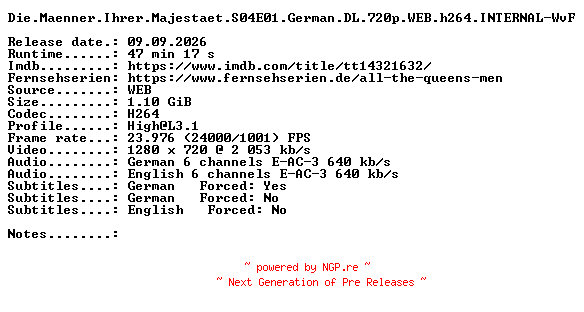 NFO for the release Die.Maenner.Ihrer.Majestaet.S04E01.German.DL.720p.WEB.h264.INTERNAL-WvF by WvF