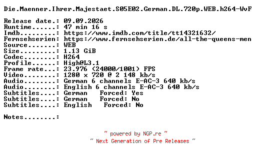 NFO for the release Die.Maenner.Ihrer.Majestaet.S05E02.German.DL.720p.WEB.h264-WvF by WvF
