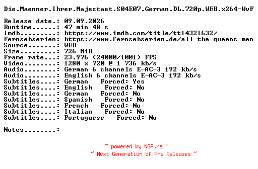 NFO for the release Die.Maenner.Ihrer.Majestaet.S04E07.German.DL.720p.WEB.x264-WvF by WvF