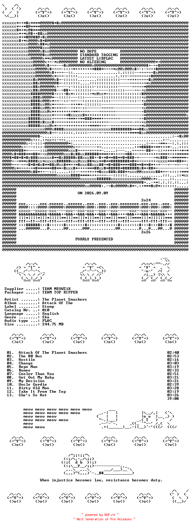 NFO for the release The_Planet_Smashers--Attack_Of_The-CD-FLAC-1997-MEOWZiK by MEOWZiK