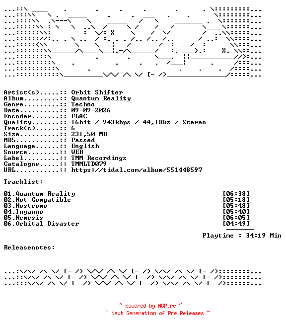 NFO for the release Orbit_Shifter-Quantum_Reality-TMMLTD079-16BIT-WEB-FLAC-2026-WAVED by WAVED