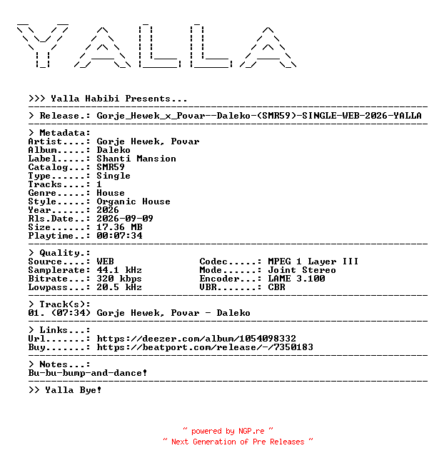 NFO for the release Gorje_Hewek_x_Povar--Daleko-(SMR59)-SINGLE-WEB-2026-YALLA by YALLA