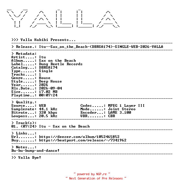 NFO for the release Itu--Sax_on_the_Beach-(DBRSA174)-SINGLE-WEB-2026-YALLA by YALLA