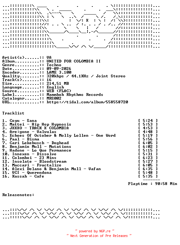 NFO for the release VA-UNITED_FOR_COLOMBIA_II-MRS002-WEB-2026-WAV by WAV