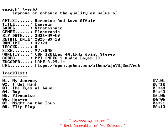 NFO for the release Hercules_And_Love_Affair-Danseur-WEB-2026-ENRiCH by ENRiCH