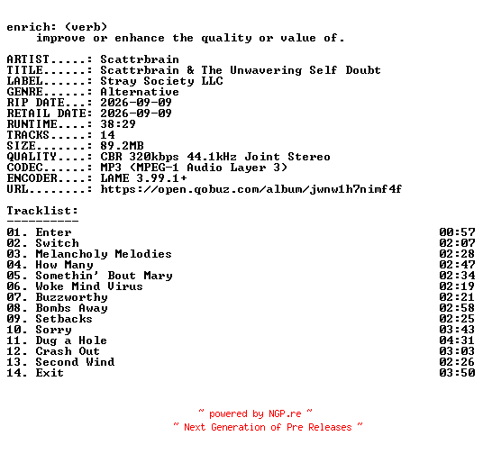 NFO for the release Scattrbrain-Scattrbrain_and_The_Unwavering_Self_Doubt-WEB-2026-ENRiCH by ENRiCH