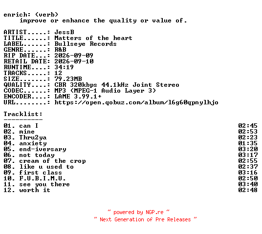 NFO for the release JessB-Matters_of_the_heart-WEB-2026-ENRiCH by ENRiCH