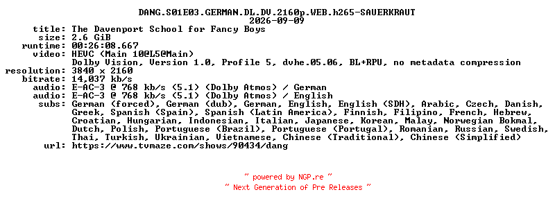 NFO for the release DANG.S01E03.GERMAN.DL.DV.2160p.WEB.h265-SAUERKRAUT by SAUERKRAUT