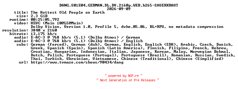 NFO for the release DANG.S01E04.GERMAN.DL.DV.2160p.WEB.h265-SAUERKRAUT by SAUERKRAUT
