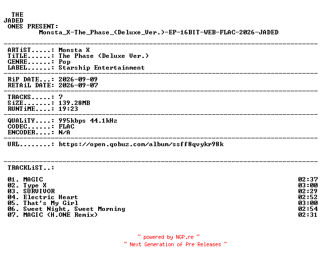 NFO for the release Monsta_X-The_Phase_(Deluxe_Ver.)-EP-16BIT-WEB-FLAC-2026-JADED by JADED