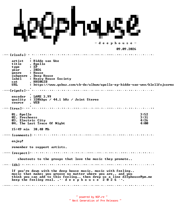 NFO for the release Hidde_Van_Wee--Apollo-(HHS062B)-WEB-2026-dh by dh