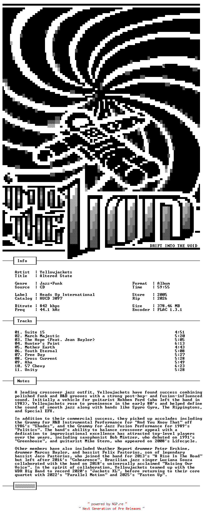 NFO for the release Yellowjackets-Altered_State-CD-FLAC-2005-THEVOiD by THEVOiD