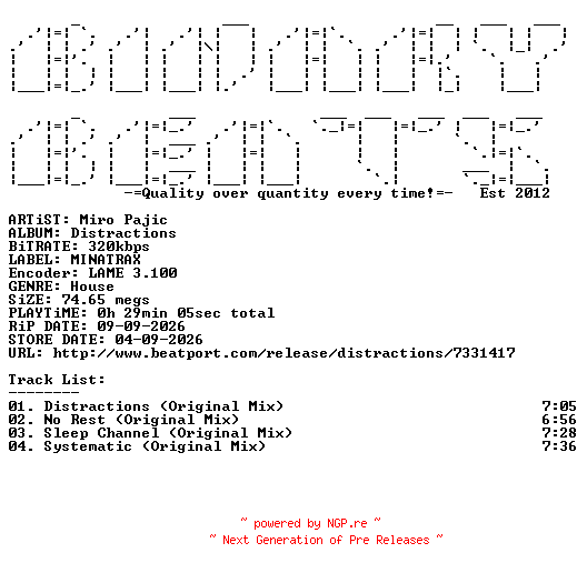 NFO for the release Miro_Pajic-Distractions-(MINATRAX01)-WEB-2026-BB by BB