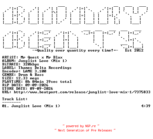 NFO for the release Mr_Quest_x_Mr_Blax-Junglist_Love_(Mix_1)-(TDR134)-SINGLE-WEB-2026-BB by BB