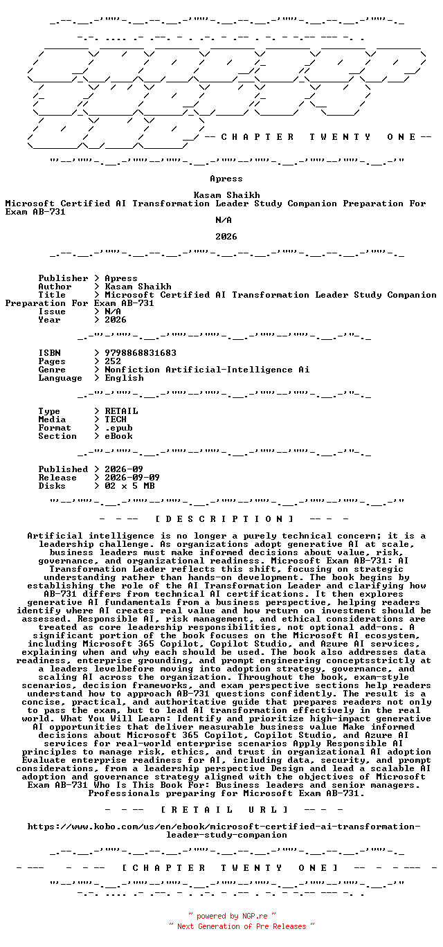 NFO for the release Apress.-.Microsoft.Certified.AI.Transformation.Leader.Study.Companion.Preparation.For.Exam.AB-731.2026.RETAIL.EPUB.eBook-CTO by CTO