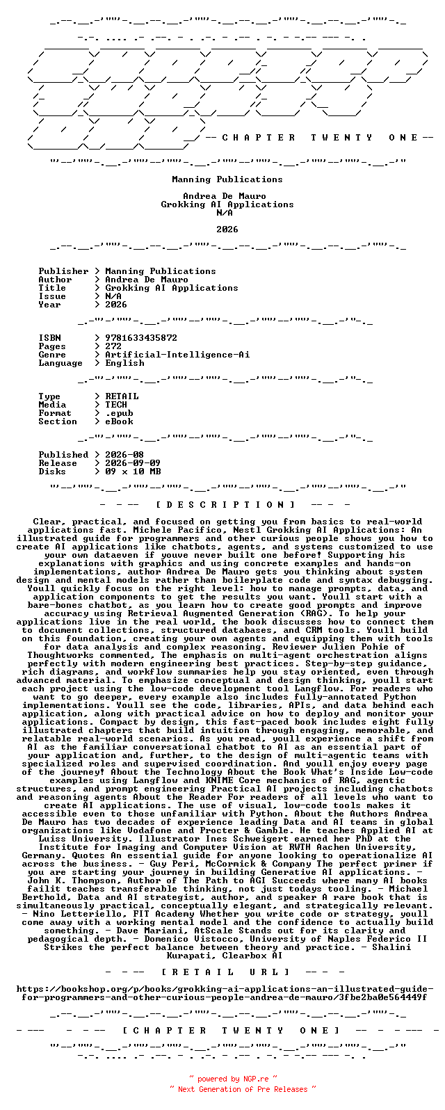 NFO for the release Manning.Publications.-.Grokking.AI.Applications.2026.RETAIL.EPUB.eBook-CTO by CTO