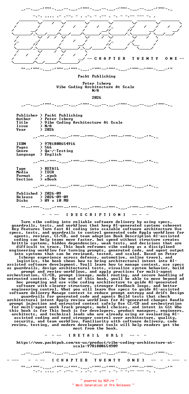 NFO for the release Packt.Publishing.-.Vibe.Coding.Architecture.At.Scale.2026.RETAIL.EPUB.eBook-CTO by CTO