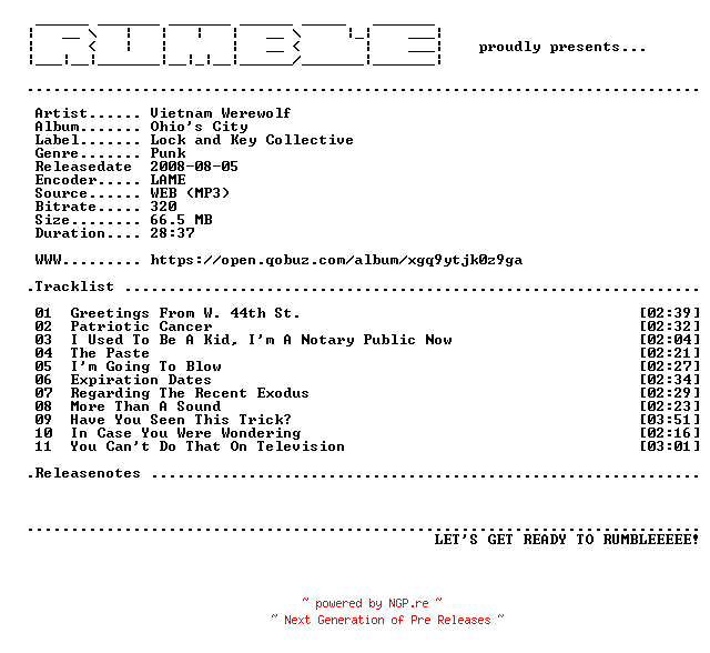 NFO for the release Vietnam_Werewolf-Ohios_City-(WEB)-2008-RUMBLE by RUMBLE