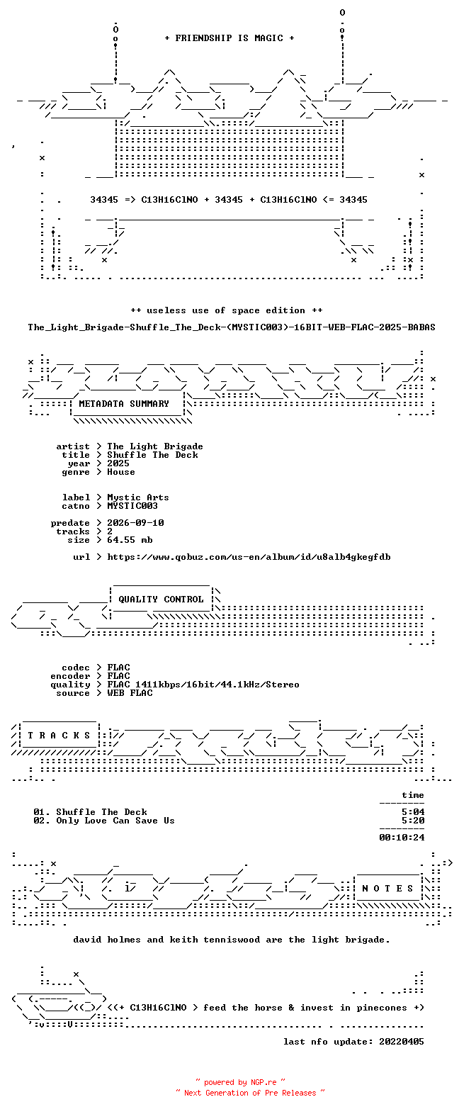 NFO for the release The_Light_Brigade-Shuffle_The_Deck-(MYSTIC003)-16BIT-WEB-FLAC-2025-BABAS by BABAS